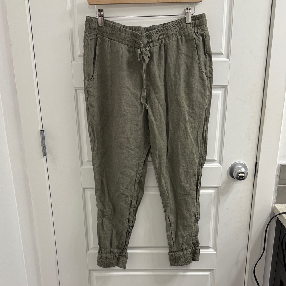 Cloth & Stone Khaki Drawstring Linen-Blend Joggers